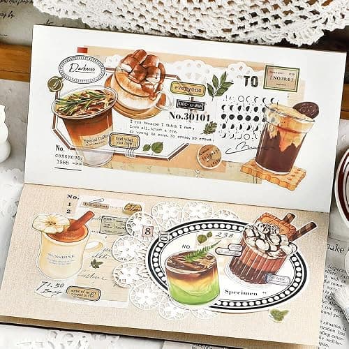 Maxleaf 80PCS Dessert Cake Clear Stickers for Scrapbook Decoration, 4 Series Retro Foods Bread Cake Coffee Stickers for Daily Life Diary Album Decoration thumbnail 6