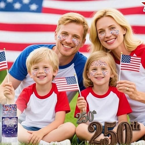 Paminify Red White Blue Hair Glitter Stick,Memorial Day Patriotic 250th America Face Body Glitter,4th of July Accessories,Fourth of July Outfits for Women, Waterproof Glitter Makeup for Football Game thumbnail 9
