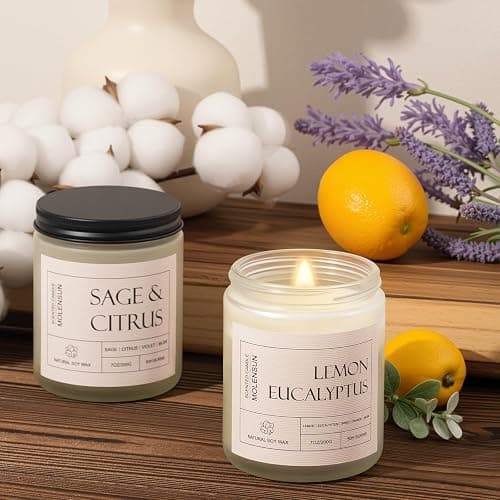 Molensun 4 Pack Candles for Home Scented, 28 oz Long Lasting Candles, Soy Candle Set Gift for Women - Lavender Thyme/Lemon Eucalyptus/Sage &Citrus/Vanilla Cupcake thumbnail 7