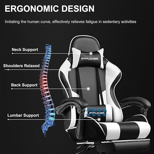 GTPLAYER Gaming Chair, Computer Chair with Footrest and Lumbar Support, Height Adjustable Game Chair with 360°-Swivel Seat and Headrest and for Office or Gaming (Snow White) thumbnail 4