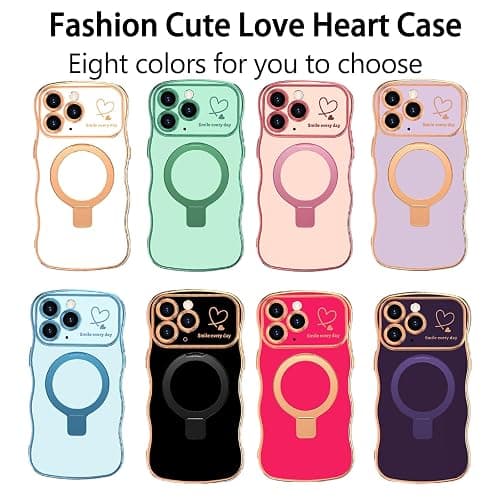 TKJSQ Case for iPhone 11 Pro Max with Magnetic Stand, Luxury Plating Curly Wavy Frame and Cute Heart Pattern, Lens Edge Raised Protection, Slim Shockproof Soft Case for iPhone 11 Pro Max-White thumbnail 5
