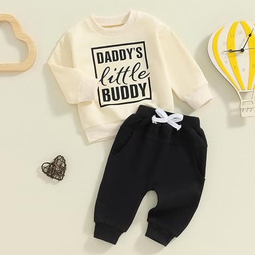 Toddler Baby Boy Fall Winter Clothes Mamas Little Boy Outfit Letter Long Sleeve Sweatshirts and Jogger Pants Set thumbnail 2