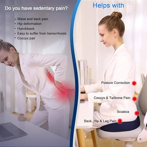 Seat Cushion Premium Memory Foam Non-Slip Coccyx Tailbone Cushion for Office Chair, Car Seat, Wheelchair, Yoga and Travelling- Back, Hip and Tailbone Pain Relief thumbnail 5