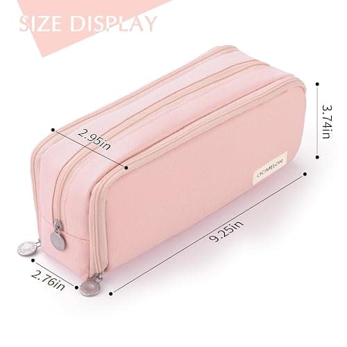 CICIMELON Large Capacity Pencil Case 3 Compartment Pouch Pen Bag for School Teen Girl Boy Men Women (Pink) thumbnail 5