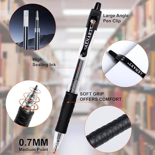 Gel Pens, 30 Pack Black Gel Pen Fine Point, Retractable Gel Ink Rollerball Pens for Smooth Writing (0.7mm) Back to School Supplies thumbnail 5