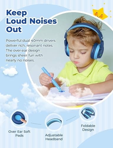 iClever Bluetooth Kids Headphones, BTH12 Colorful LED Lights Kids Wireless Headphones Over Ear with 74/85/94dB Volume Limited, 55H Playtime, Bluetooth 5.2, Built-in Mic for School/Tablet/PC thumbnail 6