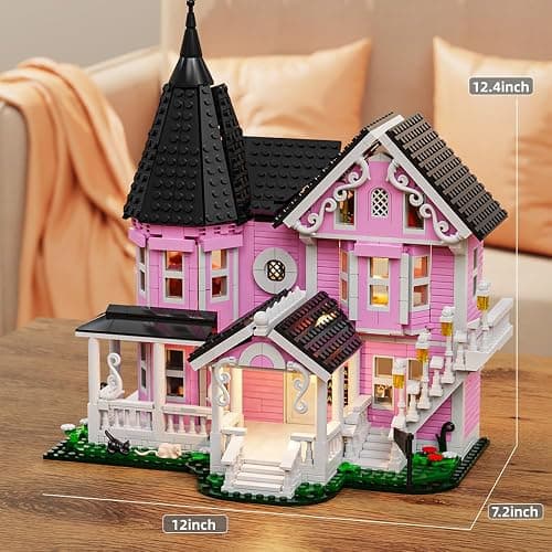 Pink Palace House Building Set with Lights, Halloween Haunted House Blocks Toy, Halloween House Kit for Kids Adults,Christmas for Girls and Boys, Aged 8+ (1349PCS) thumbnail 3