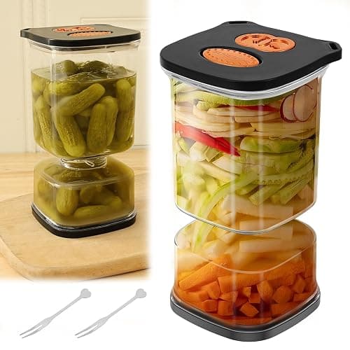 ZJRDYYK Pickle Jar with Strainer, Clear Plastic Pickle Container with Airtight & Leakproof Lid for Dining Table, Refrigerator, Hourglass Pickles Juice Separator Jar for Olives, Gherkins (Black) thumbnail 9
