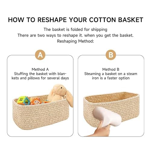 MiniArk Small Storage Baskets for Organizing | Closet Organizer Bins | Shelf Toy Basket | Woven Rope Baskets | Cube Decorative Box | Shallow Basket | 11.5x7.5x4.7” | 3 Packs Light Pink thumbnail 7