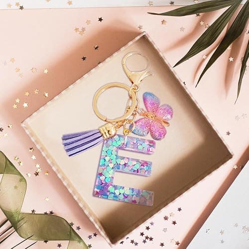 LECTNORE Key Ring Personalised Keyring, Key Rings Women Cute Keychain Personalised Keychain Bag Key Ring Sister Birthday Gifts Alphabet Keychain With Butterfly thumbnail 3