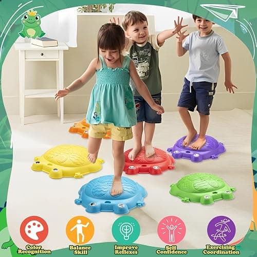Stepping Stones for Kids Outdoor Toys for Toddlers 3-5 12 Pcs Frog Balance Step Stone Up to 265lbs Indoor Outdoor Toy for Kids Obstacle Course Sensory Toys for Toddler Ages 3-8 Gift for Boys Girls thumbnail 5