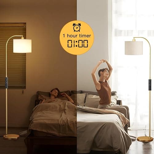 Ambimall Arc Floor Lamp with Remote and Stepless Dimmable Bulb, Colors Temperature & Brightness Adjustable, Gold Floor Lamps for Living Room（Deep Beige Shade & Gold Pole） thumbnail 6