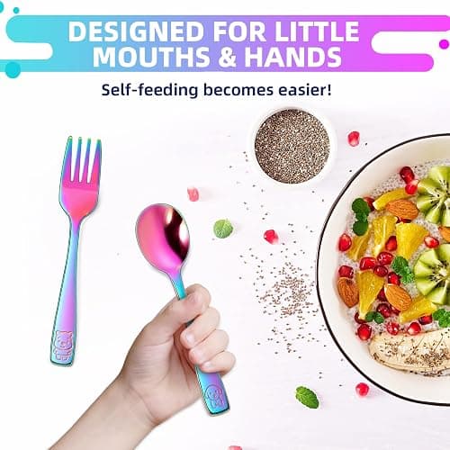VITEVER 10 Pack Toddler Utensils, Stainless Steel Rainbow Silverware Set for Kids, Children Safe Cutlery Set Includes Forks and Spoons - Dishwasher Safe thumbnail 5