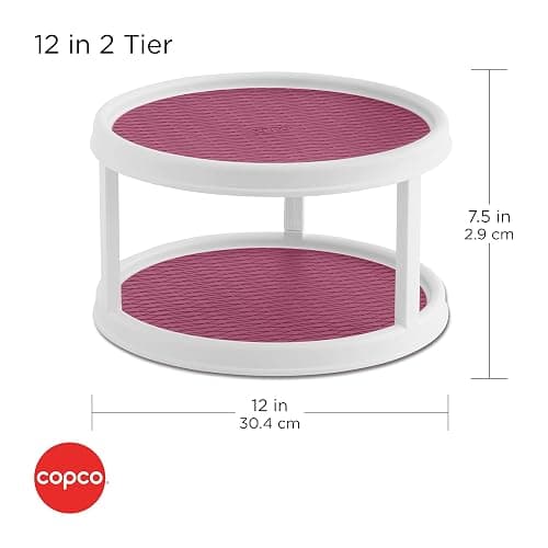 Copco Non-Skid 2 Tier Pantry Cabinet Lazy Susan Turntable, 12-Inch, White/Purple thumbnail 3