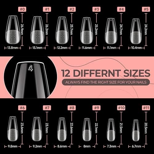UNA GELLA Coffin Nails Tips 504pcs 12 Sizes, Pre-buffed Soft Gel Nail Tips | Full Cover Medium Coffin Press On Fake Nails for Acrylic False Nails Extension Home DIY Salon Gifts for Women and Girls thumbnail 7