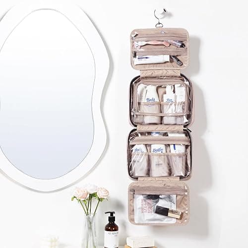 NISHEL Travel Toiletry Bag for women, Portable Hanging makeup Organizer | for Travel-Sized Shampoo, Conditioner, Brushes Set, makeup Accessories, Medium Size, Pink thumbnail 2