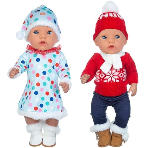 ZITA ELEMENT 2 Sets 18 Inch Girl Doll Christmas Clothes Outfits with Shoes and Christmas Accessories - 18 Inch Christmas Doll Clothes Dress Boots Hat Scarf Hairclips Bag thumbnail 8
