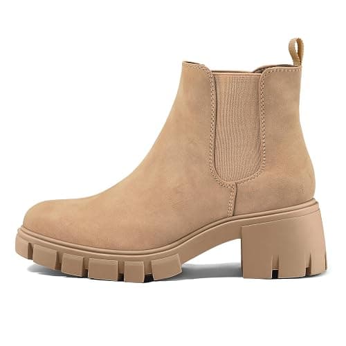 mysoft Women's Platform Chelsea Boots Lug Sole Slip On Chunky Block Heel Ankle Booties thumbnail 4
