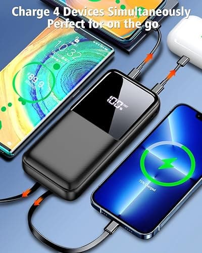 Power Bank Fast Charging, 15000mAh Portable Charger with Built-in Cables, USB-C Powerbank with LED Display & 4 Outputs, Battery Pack Compatible with iPhone 17 16 15 14 13 Android and more, Black thumbnail 3