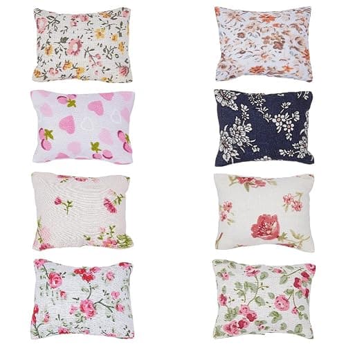 arricraft 16pcs Miniature Sofa Pillow for Tiny House, 8 Styles Flower Pattern 1:12 Scale Mini Couch Pillow Models Sofa Bed Accessories Decoration, 1.34 x 1.77 x 0.7 Inch - Image 1