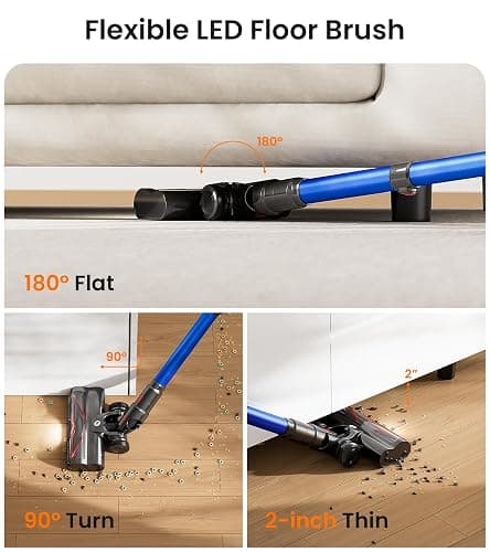 NADALY Cordless Vacuum Cleaner, 550W 45Kpa 65Mins Vacuum Cleaners for Home, Stick Vacuum with LED Display, Anti-Tangle, Self-Standing, 8-in-1 Lightweight Vacuum for Hardwood Floor/Carpet/Pet Hair thumbnail 7