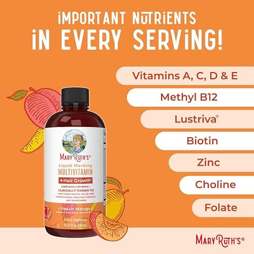 MaryRuth Organics Liquid Multivitamin+Hair Growth | Biotin 10000mcg | Lustriva Hair Growth Supplement | Clinically Tested in Women for Thicker Hair&Facial Wrinkle | Skin Care | Ages 18+ | 15.22 Fl Oz thumbnail 7