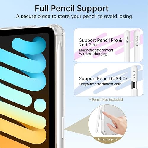 MoKo for iPad mini 7 A17 Pro Case 2024, iPad mini 6th Generation Case 8.3 Inch 2021 with Pencil Holder, Slim Light Trifold Smart Protective Cover with Hard PC Translucent Back Shell, White thumbnail 6