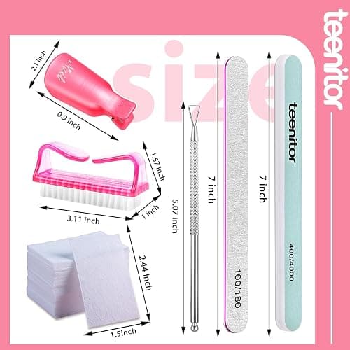 Teenitor Nail Gel Remover Tools Kit with Pink Polish Remover Clips, Cuticle Peeler Scraper, Gel Nail Brush, 115 Pack Nail Wipe Cotton Pads, Nail File Grits 120/180 Buffer Block Grits 400/4000 Rose thumbnail 2