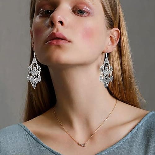JIMARIN Unique Bohemian Vintage Bronze Chandelier Teardrop Flower Geometry Dangle Drop Earrings For Women thumbnail 2
