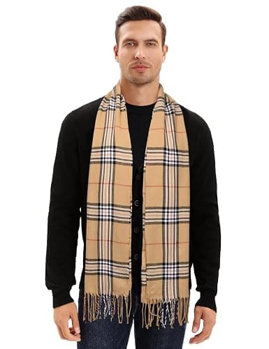 UMIPUBO Men's Scarves Classic Cashmere Wool Touch like Scarf Plaid Tartan Reversible Check Tassel Ends Solid Long Winter Scarf thumbnail 8