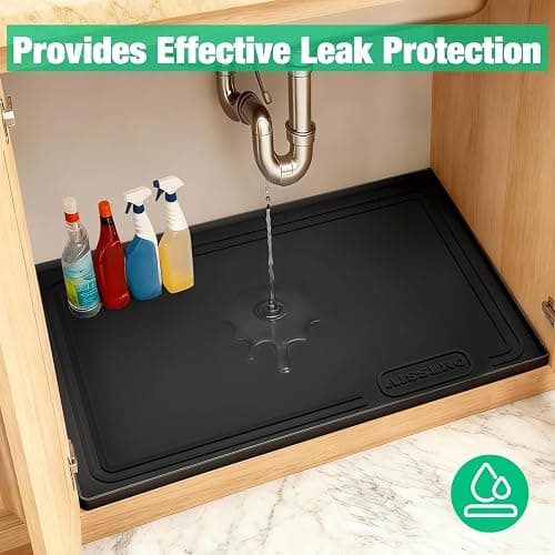 Aisslro Under Sink Mat 22" X 19", Waterproof Silicone Under Sink Mats for Kitchen, Anti-Leak Shelf Liner & Cabinet Protector with Raised Edge, [BPA Free] Bathroom Tray Home Organizer, Black thumbnail 4