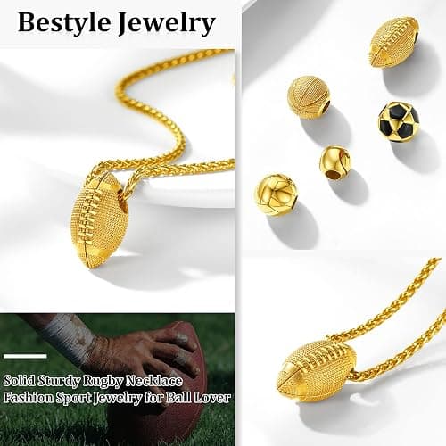 Bestyle Vivid Ball Pendants Sports Necklace for Men, Solid Stainless Steel Soccer/Basketball/Volleyball/Rugby Ball/Baseball Necklace in Silver/Black/Gold, Trendy Sport Fan Jewelry Collection Gift thumbnail 2