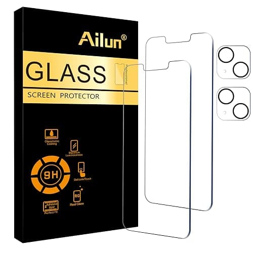 Ailun 2 Pack Screen Protector for iPhone 13 [6.1 inch Display] with 2 Pack Tempered Glass Camera Lens Protector,[9H Hardness]-HD - Image 1