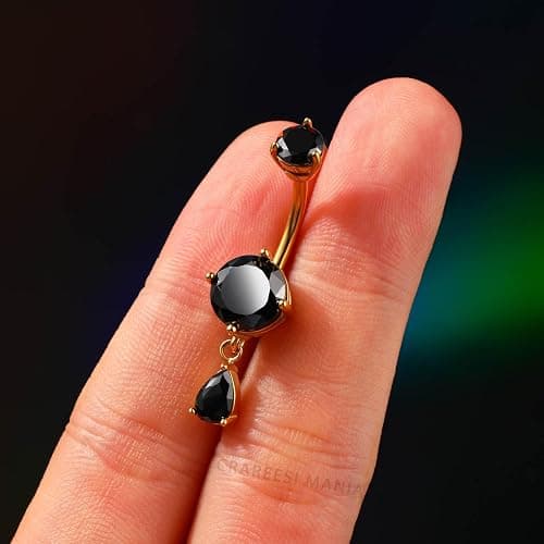 CM Crareesi Mania Belly Button Ring Dangle Belly Rings 316L Surgical Steel Belly Button Piercing Jewelry Teardrop Navel Ring for Women thumbnail 2