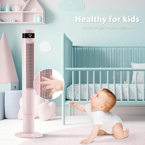 Antarctic Star Tower Fan Portable Floor Fans 85°Oscillating Fan 43'' Quiet Cooling 12H Timer Remote Control Standing Bladeless Electric 3 Speeds Wind 3 Modes Bedroom Office(43 inch, Pink) thumbnail 5