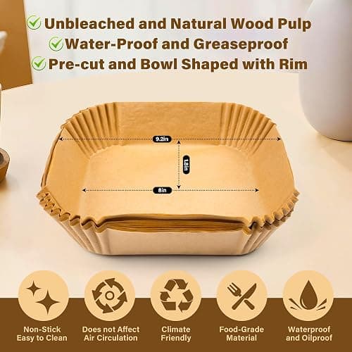 Air Fryer Liners Disposable, 125Pcs Parchment Paper, 8 Inch Non-stick Air Fryer Paper Liners, Unbleached Square Airfryer Liners for 5-8QT Air Fryer, Baking, Roasting Microwave thumbnail 3