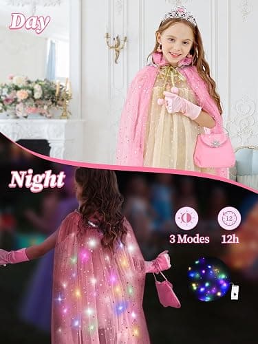 Fuzmo Light Up Princess Dress Up Clothes for Girls 3 4 5 6, Princess Costume with Toy for Kids Toddlers Birthday Gift - Pink thumbnail 2