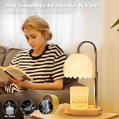 Heymirro Candle Warmer Lamp with Timer Dimmer Adjustable Height, Wax Warmer Lamp for Jar Candles with 2 Bulbs, for Home Decor, Mother's Day, Birthday Gifts for Women(White) thumbnail 4