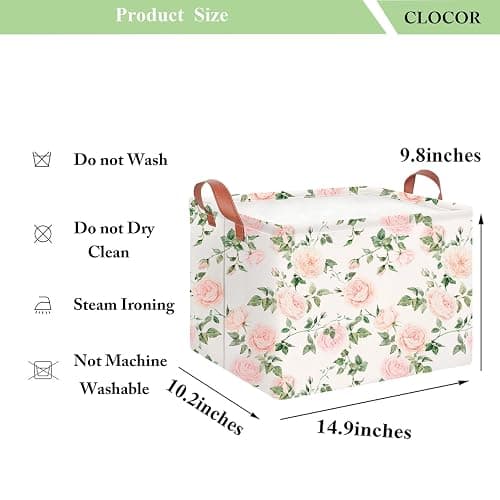 CLOCOR Rectangular Storage Basket Empty,Gift Basket,Waterproof Storage Bin with Handles,Room Decor(Watercolor Rose) thumbnail 3