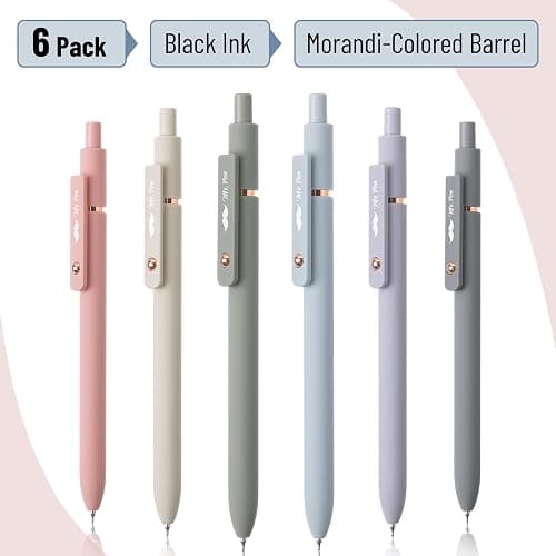Mr. Pen- Retractable Gel Pens with Rose Gold Ring and Ball, 6 Pack, Morandi Barrels, Japanese Black Gel Pens, Fast Dry, Fine Point 0.5mm thumbnail 3