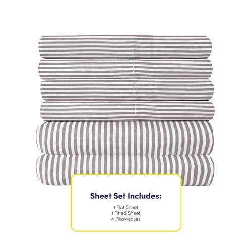 Queen Sheets Stripe Grey - 6 Piece 1500 Supreme Collection Fine Brushed Microfiber Deep Pocket Queen Sheet Set Bedding - 2 Extra Pillow Cases, Great Value, Queen, Classic Stripe Gray thumbnail 4