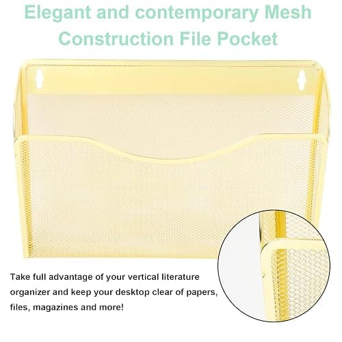 EASEPRES 3 Single Pocket Mesh Hanging File Organizer, Vertical Wall Mounted Magazine File Holder, Mount Basket Mail Paper Document Folder Organizing for Office, Home and School, Gold thumbnail 3