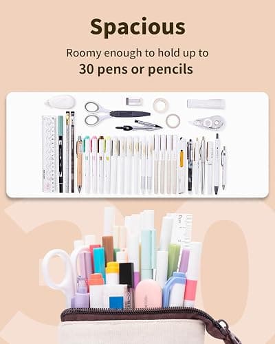 Sooez Kawaii Stand Up Pencil Case - Spacious Telescopic Pouch for School & Office Supplies, Brown Coffee thumbnail 4