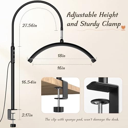 Mznoo Half Moon Light with Clamp, LED Manicure Table Lamp, Desk Lamp for Nail Desk, Eyelash Extensions, Skincare and Tattoo, 5 Brightness Levels and 5 Color Modes, Remote Control (Black) thumbnail 5