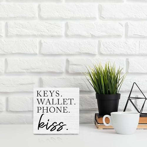 Wooden Entryway Table Decor - Box Sign for Keys, Wallet, Phone - Home Decor - White-5x5" thumbnail 2