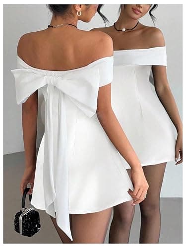 SOLY HUX Women's Off The Shoulder Bowknot Dress A Line Cocktail Graduation Mini Dresses thumbnail 3