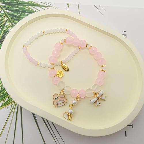 CJIAYUJEW Cute Bracelet Crystal Pearl Bracelets, Anime Elastic Stretch Crystal Bead Bracelet Lovely Cartoon Elastic Beaded Bracelets for Women thumbnail 6