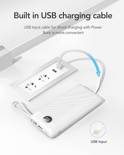 VRURC 10000mAh Power Bank With Built in Cables,USB C Battery Pack Portable Charger with 5 Outputs 2 Inputs Powerbank LED Display compatible with iPhone 14 13 12 Samsung S21 S20 Xiaomi iPad thumbnail 4