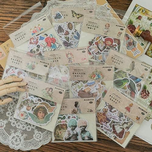 Alideco 80Pcs Vintage Scrapbook Stickers Set Retro Scrapbooking Paper Kawaii Alice Stickers Journaling Assorted Phone Adult thumbnail 9