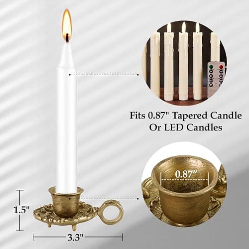 NIKKY HOME Vintage Gold Taper Candle Holders Set of 2, Handle & Drip Tray | Small Metal Candlestick, Embossed Ornamentation, Old‑Fashioned Accent for Table Centerpieces, Weddings & Housewarming Display thumbnail 3